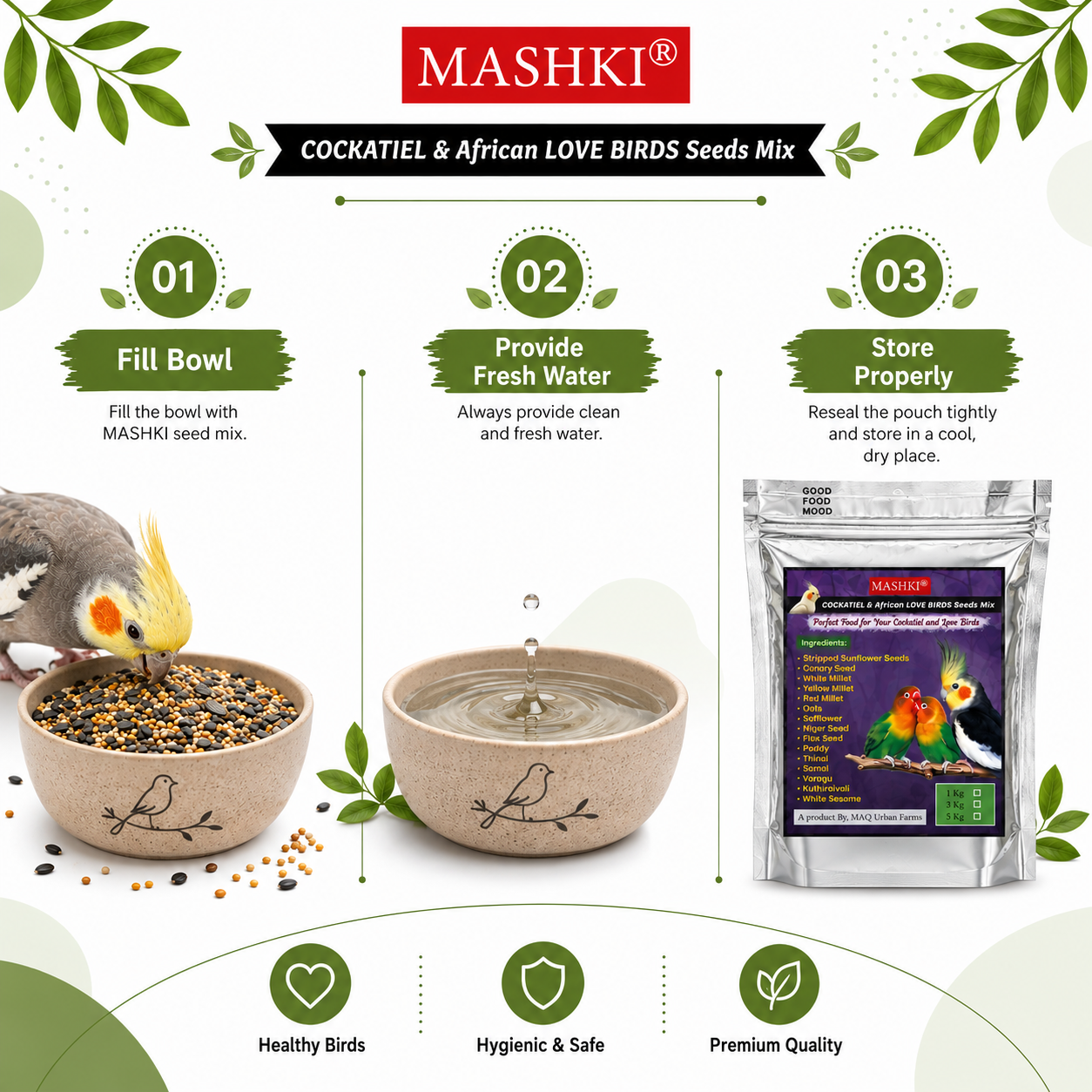 MASHKI Premium Cockatiel & Lovebird Seed Mix