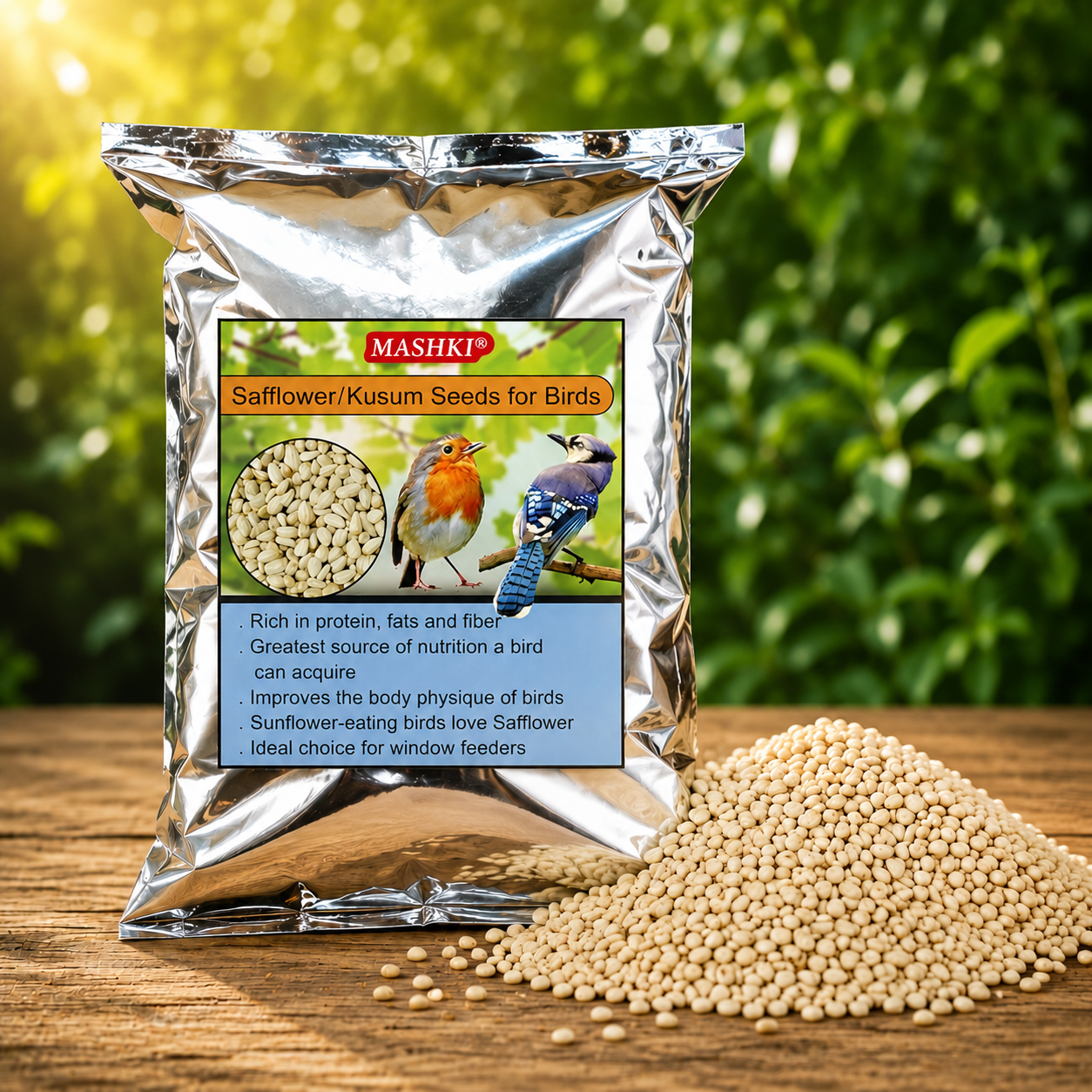 MASHKI Safflower Seeds Bird Food | Premium High-Energy Seeds for Parrots, Cockatiels & Pet Birds