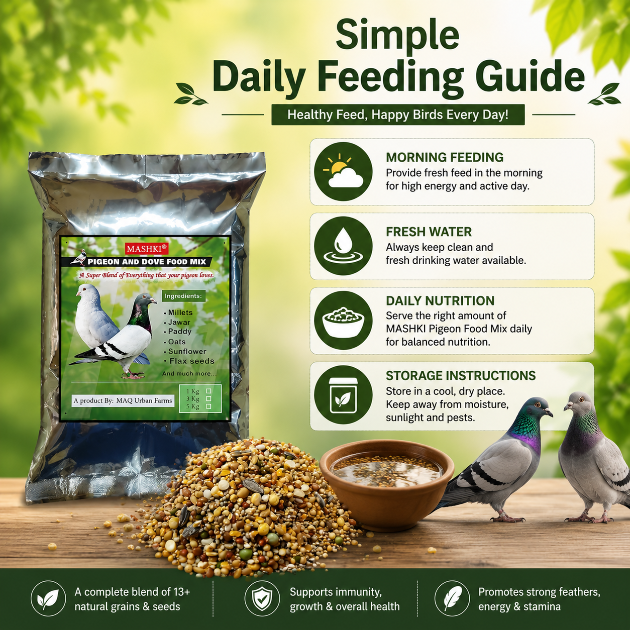 MASHKI Pigeon Food Mix (Kabootar Ka Dana)1kg – Nutritious Bird Feed for Pigeons & Doves