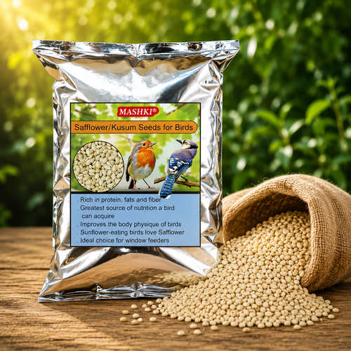 MASHKI Safflower Seeds Bird Food | Premium High-Energy Seeds for Parrots, Cockatiels & Pet Birds
